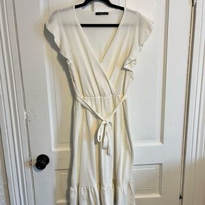 Caution To The Wind Ivory Wrap Midi Dress